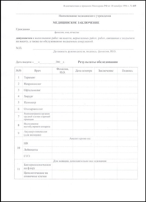 Справка 405 для работы на высоте в Нижнем Новгороде