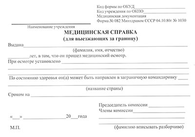 Справка для выезжающих за границу (форма 082/у) в Нижнем Новгороде